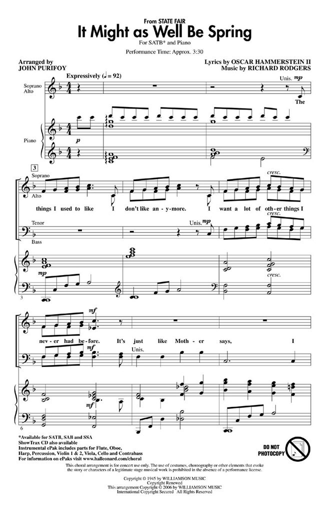 It Might As Well Be Spring (State Fair) - SATB
